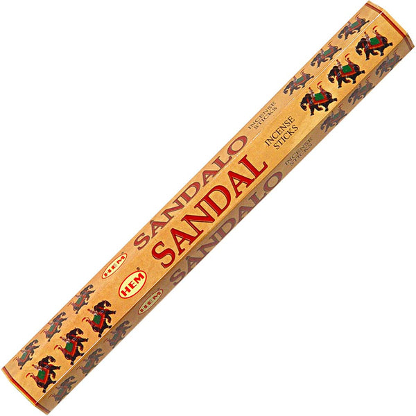 A pack of Hem hexagonal incense in Sandal flavor, with decorative elephant illustrations on the packaging.